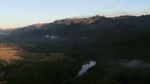 VIEW OVER THE KWAI RIVER IN THE MOUNTAINS IN THAILAND Stock Footage 169164104