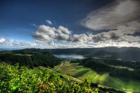 View over Lagoa das Sete Cidades from Grota do Inferno, So Miguel, Azores Stock Photos