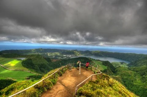 View over Lagoa das Sete Cidades from Grota do Inferno Stock Photos