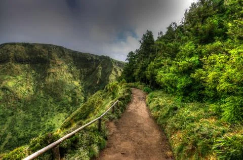 View over Lagoa das Sete Cidades from Grota do Inferno Stock Photos