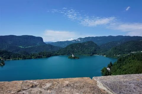 View over lake Bled from Bled castle Stock Photos