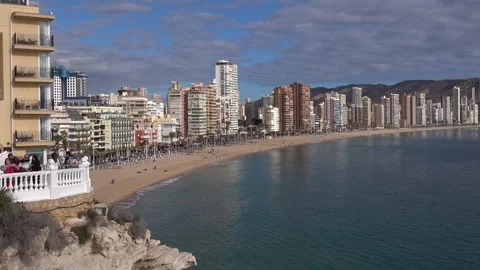 View over Levante Beach in Benidorm, Spain January 3rd 2025 Stock Footage 297177780