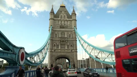 View over London's Tower Bridge, is a weighbridge built over the River Thame Stock Footage 247843093