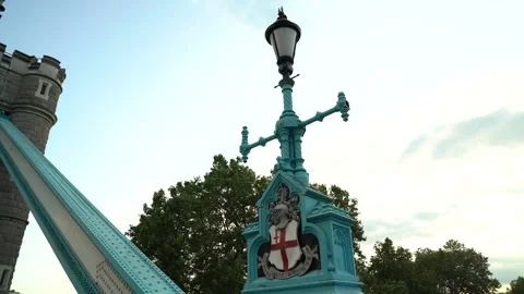 View over London's Tower Bridge, is a weighbridge built over the River Thame Stock Footage 247843214