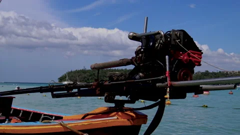 A view over long tail boat atypical engine while docket Stock Footage 141159026