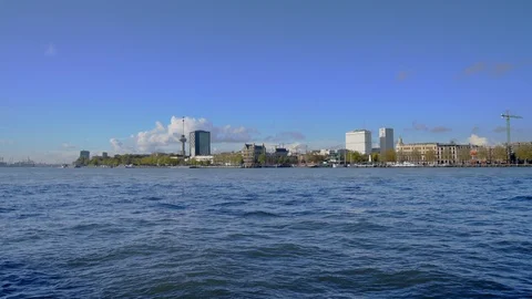 View over the Maas river on the center part of town – Rotterdam, The Stock Footage 126060113