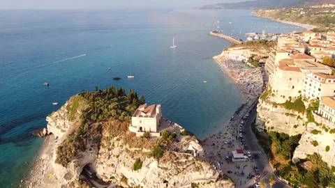 View over the main beach in Tropea, Calabria, Italy Stock Footage 287911150