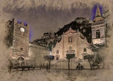 View over the main square in Taormina Ilustración de archivo