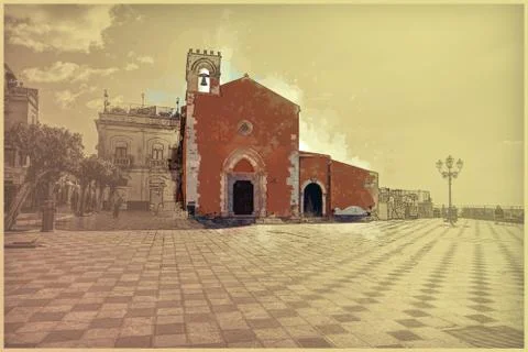 View over the main square in Taormina Ilustración de archivo