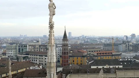 View over Milan from the top of the gothic Milan Cathedral, Italy Stock Footage 77895782