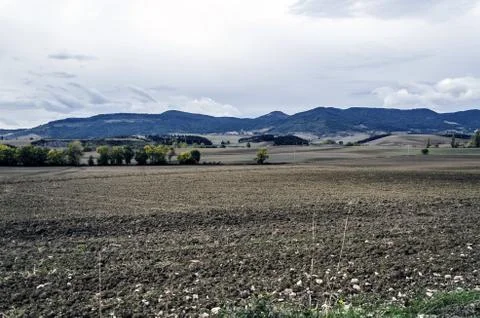 View over the Navarra's plowed fields. Stock Photos