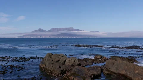View over the ocean of Table Mountain from Robben Island HD50p Stock Footage 242014758