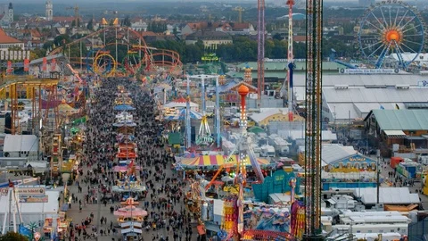 View over Oktoberfest in Munich Stock Footage 106008642