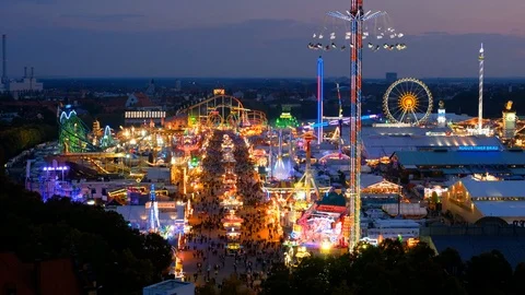 View over Oktoberfest in Munich Stock Footage 106008745