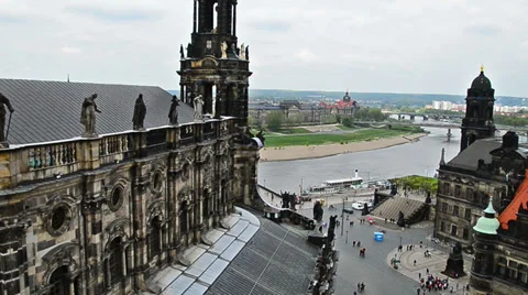 View over old town of Dresden to river Elbe Stock Footage 37767805