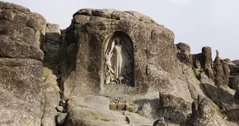 View over Our Lady of the Good Star a small sanctuary carved into the mountain Stock Footage 222986944