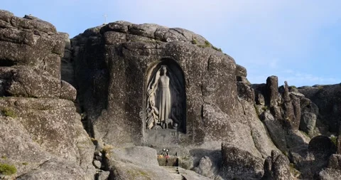 View over Our Lady of the Good Star a small sanctuary carved into the mountain Video stock 223690561