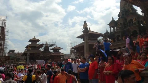 View over the patan durbar square during teej 스톡 동영상 206232632