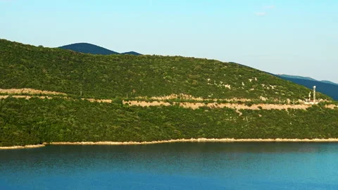 View over peninsula covered with greenery and sea bay in Neum. Video stock 155006531