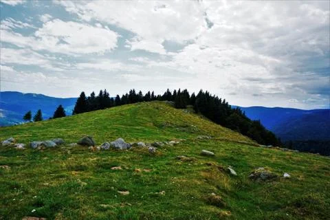 View over plain peak of a hill in the Vosges region Stock Photos