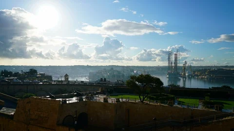 View over the port of Malta Stock Footage 129789288