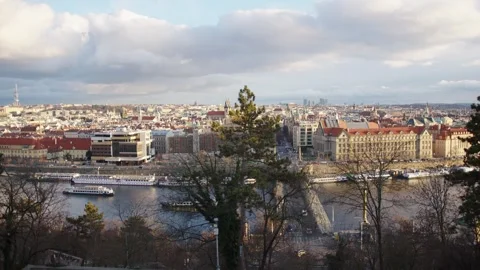 View over Prague and the Vltava river, Czech Republic Vídeo Stock 240357220