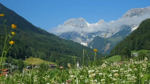 View over Ramsau and the mountains, Germany Stock Footage 110803490
