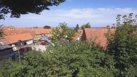 View over the red roofs of Svaneke, Bornholm Stock Footage 102125638