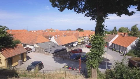 View over the red roofs of Svaneke, Bornholm Stock Footage 102125654