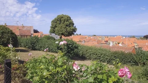 View over the red roofs of Svaneke, Bornholm Stock Footage 102125945
