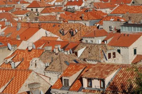 View over the red rooftops of an old town of Dubrovnik Stock Photos