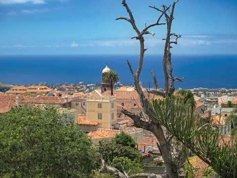 View over the red tiled roofs of the old town of La Orotava Stock Photos