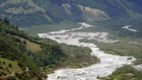 View over a river and a stone processing station Vídeos de archivo 96584206