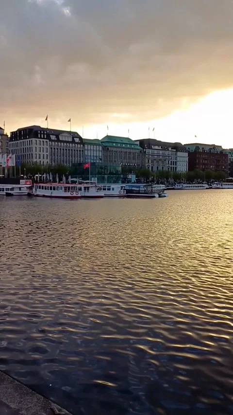 View over river Elbe to the port in Hamburg, Germany. Stock Footage 247400968