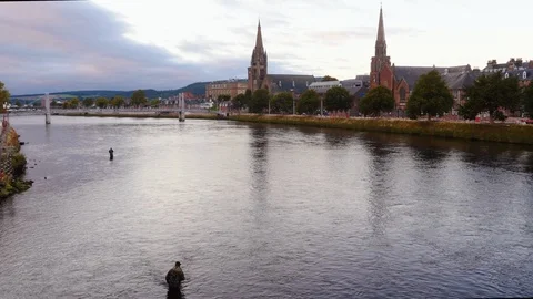 View over the River Ness in Inverness Stock Footage 97521116