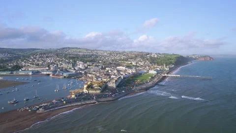 View over River Teign, Shaldon and Teignmouth from a drone, Devon, England 動画素材 163771869