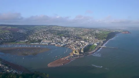 View over River Teign, Shaldon and Teignmouth from a drone, Devon, England 库存影片 163803844