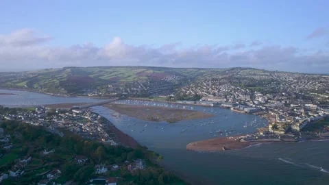 View over River Teign, Shaldon and Teignmouth from a drone, Devon, England 動画素材 163804017