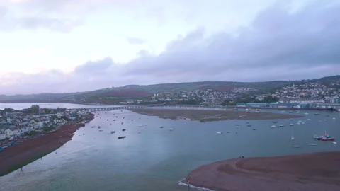 View over River Teign, Shaldon and Teignmouth from a drone, Devon, England Stock Footage 163855687