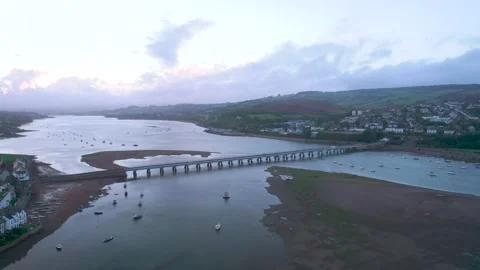 View over River Teign, Shaldon and Teignmouth from a drone, Devon, England Video stock 163856016