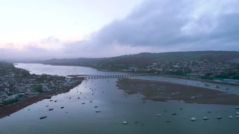 View over River Teign, Shaldon and Teignmouth from a drone, Devon, England Vídeo Stock 163967792