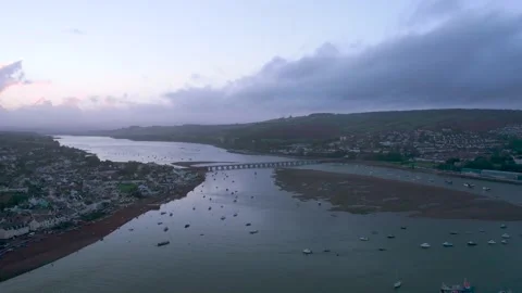View over River Teign, Shaldon and Teignmouth from a drone, Devon, England Stock Footage 163969395