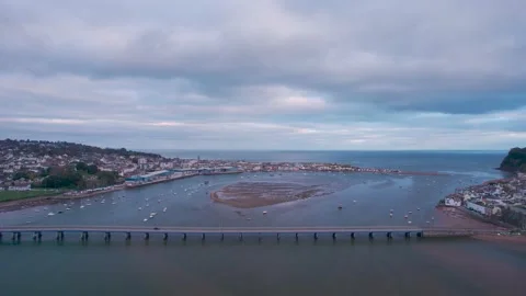 View over River Teign, Shaldon and Teignmouth from a drone, Devon, England Video stock 165632075
