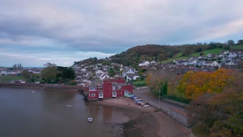 View over River Teign, Shaldon and Teignmouth from a drone, Devon, England Stock Footage 165632751