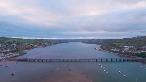 View over River Teign, Shaldon and Teignmouth from a drone, Devon, England Stock Footage 165632852