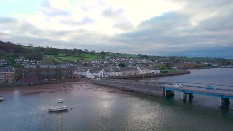 View over River Teign, Shaldon and Teignmouth from a drone, Devon, England Stock Footage 166599311