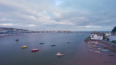 View over River Teign, Shaldon and Teignmouth from a drone, Devon, England 库存影片 166599392