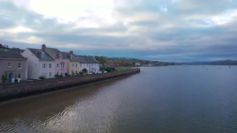 View over River Teign, Shaldon and Teignmouth from a drone, Devon, England Stock Footage 166599629