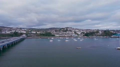 View over River Teign, Shaldon and Teignmouth from a drone, Devon, England Stock Footage 166629618
