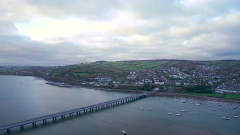 View over River Teign, Shaldon and Teignmouth from a drone, Devon, England Video stock 166631018